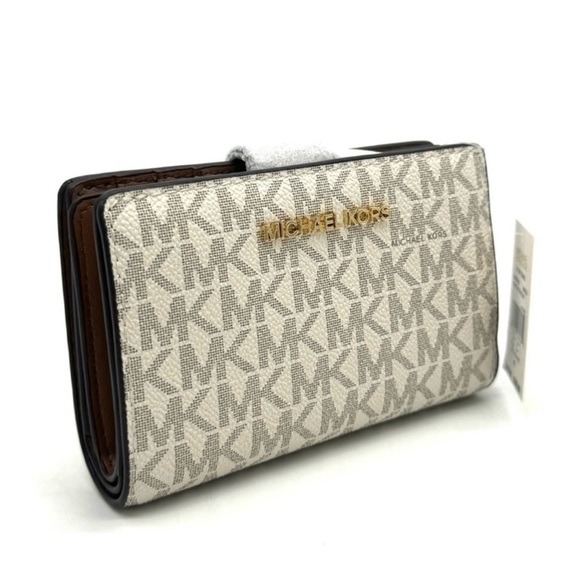 Michael Kors Medium Bifold Zip Chain Wallet Vanilla/Brown - Picture 4 of 9